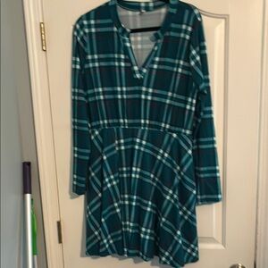 White Birch Teal Plaid Dress with built in shorts and pockets